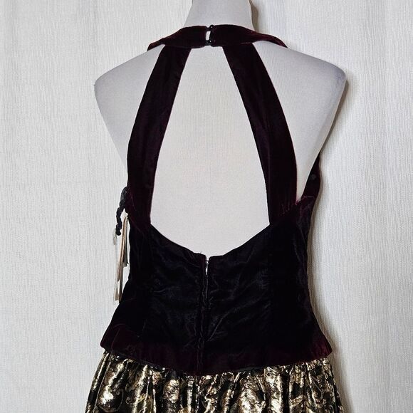 Scott McClintock Gradient Velvet Halter Black Gold Metallic Formal Evening Dress - Picture 5 of 16